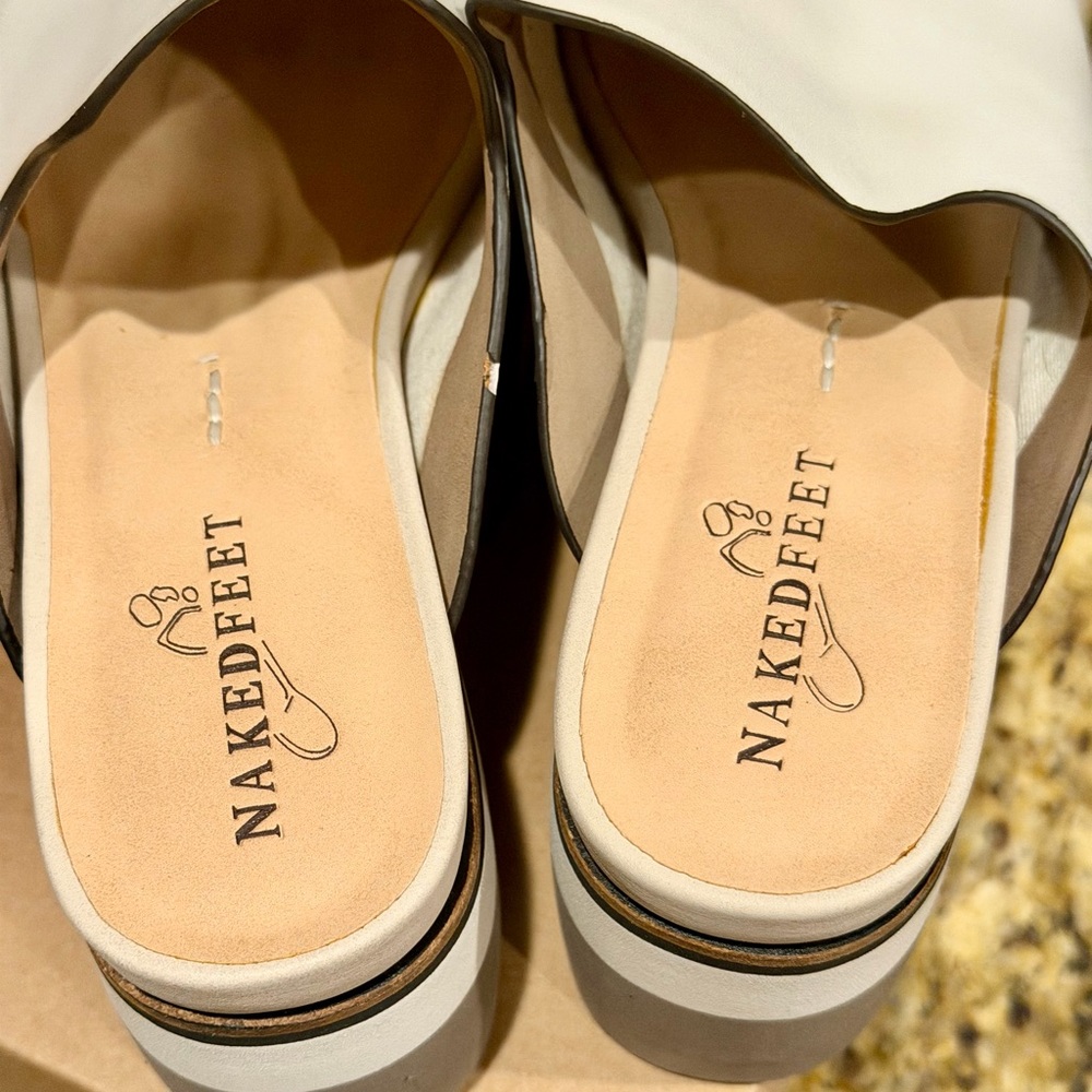 Naked Feet Women's Cream and Gray Platform Slides - Picture 6 of 9